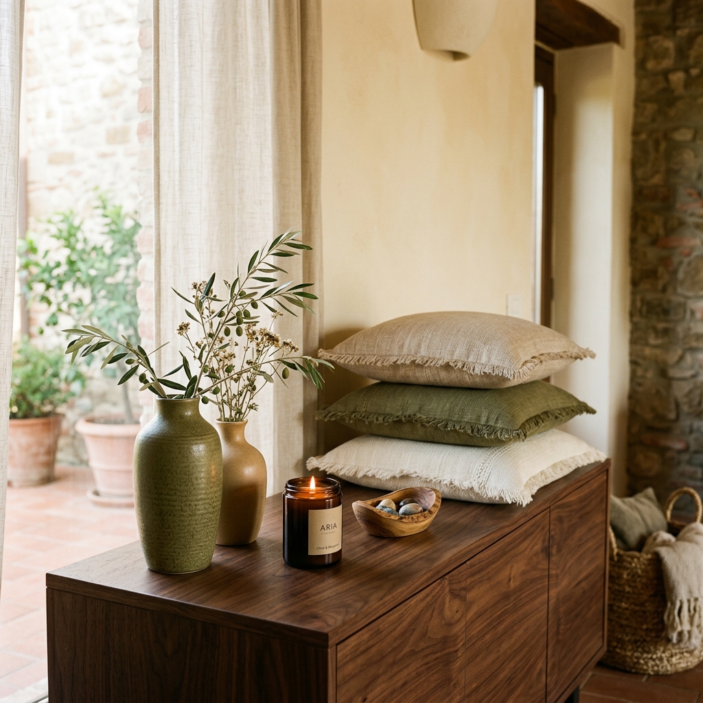 Accessori per la casa italiana: cuscini, candele, vasi